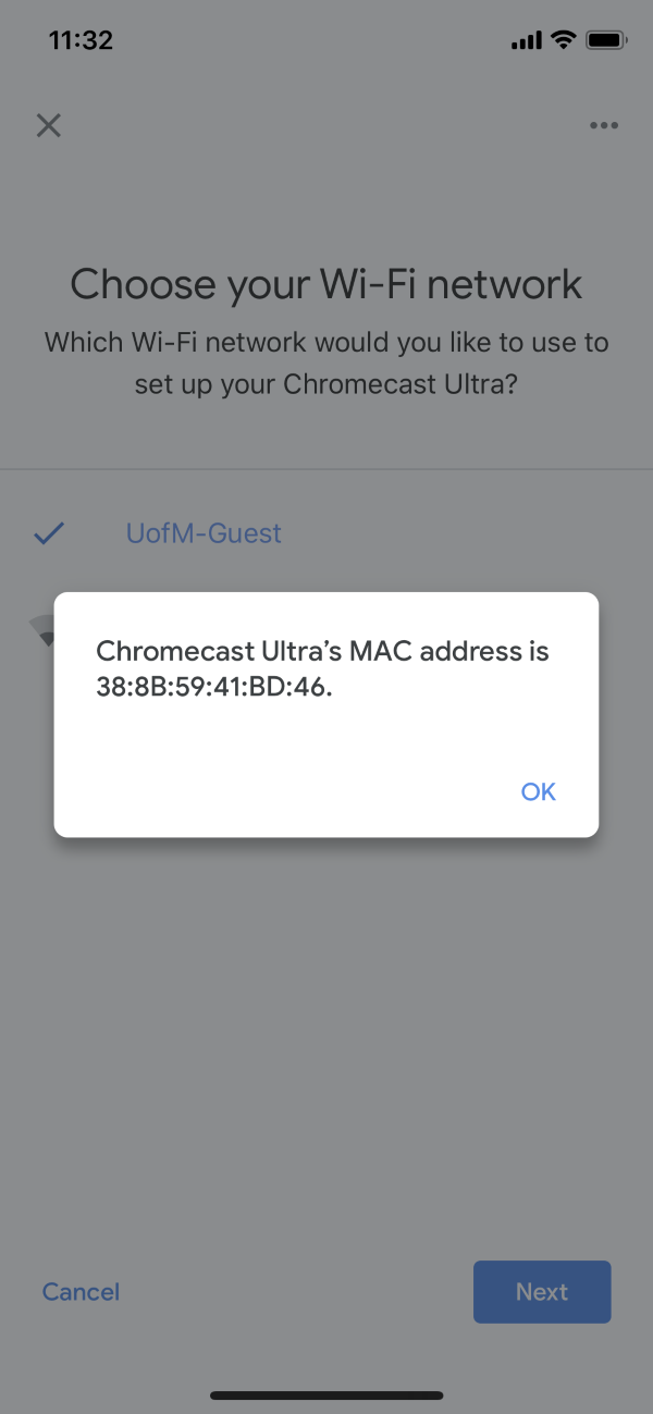 i need my mac address for my chromecast to connect it to the wifi
